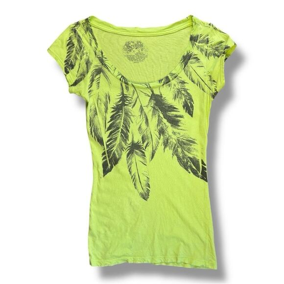 Stranded Women's Neon Green Feather Print Top Sz S - Picture 1 of 8